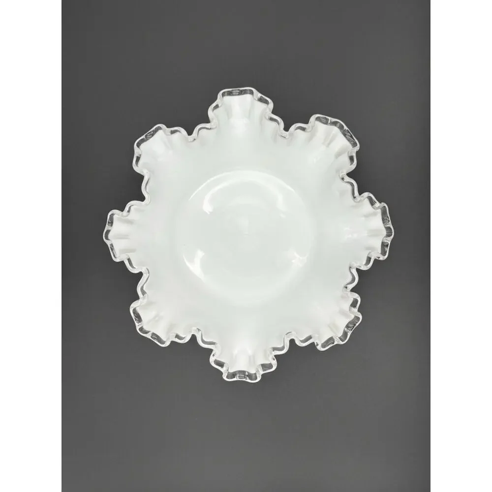 Fenton Silver Crest Milk Glass Bowl 8” Ruffled Edge Centerpiece Vintage Dish USA